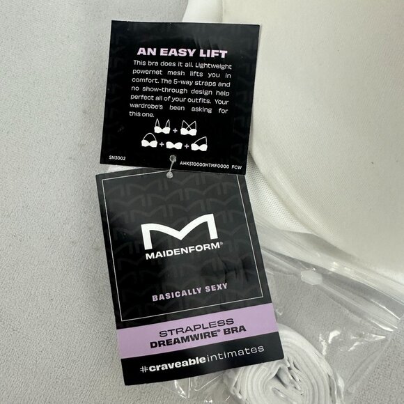 Maidenform Dreamwire Strapless Bra Natural Lift 38B White Adjustable Straps - Picture 5 of 9